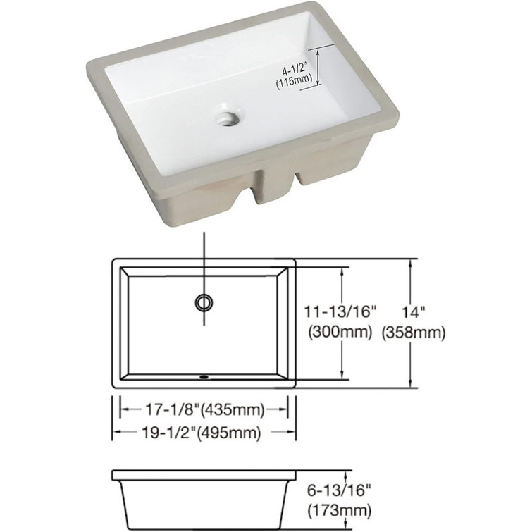 Minoky 19.5 Inch Rectangle Undermount Bathroom vessel Sink, Ceramic